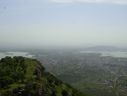 View of Udaipur lakes from Sajjangarh fort, Udaipur.